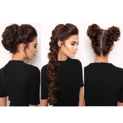 Messy Curly Chignon #4 - Brun noirâtre