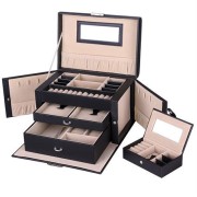 UNIQ XL Boîte à bijoux / Coffret à bijoux en cuir avec 20 compartiments et serrure - Noir