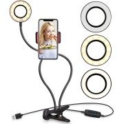 Selfie Ring Light avec lumière LED, contrôle de la luminosité + bras flexibles