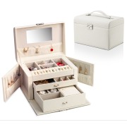 Boîte à bijoux UNIQ XL en cuir avec 20 compartiments - Blanc
