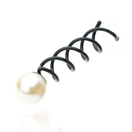 "Spin Pins" ou épingle torsadée- Noire à perle blanche