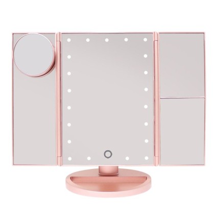Miroir Maquillage Uniq Hollywood Triptyque avec lumière LED - Or Rose