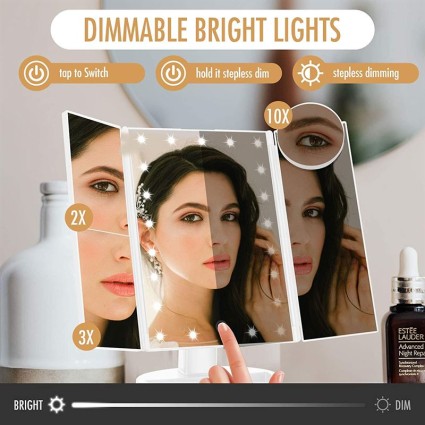 Miroir Maquillage Uniq Hollywood Triptyque avec lumière LED - Blanc