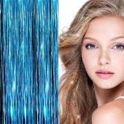 Bling Silver paillettes Extensions de cheveux 100 pcs mèches de cheveux paillettes 80 cm - Turquoise