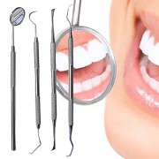 Kit d'hygiène dentaire 4 pièces - Miroir de bouche, 2 curettes et racleur