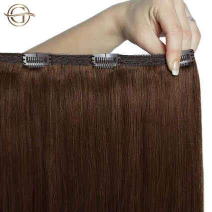 Extensions de cheveux à clips #12 Brun Doré Light - 7 pièces - 60cm | Gold24