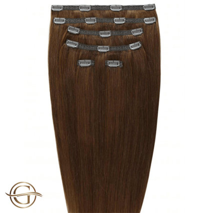 Extensions de cheveux à clips #6 Brun - 7 pièces - 60cm | Gold24