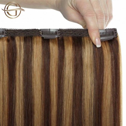 Extensions de cheveux à clips #4/27 Mélange Blond Brun - 7 pièces - 60cm | Gold24