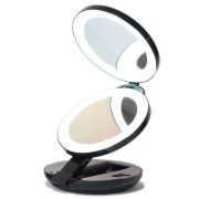 Miroir double Voyage LED compact Grossissement x10 - Noir