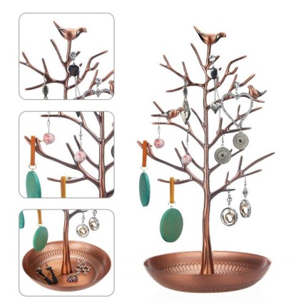 Vieille arbre à bijoux avec 3 oiseaux (bronze)