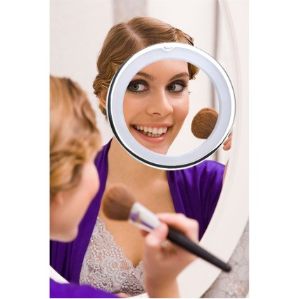 Miroir LED UNIQ Maquillage avec Ventouse Grossissant X10 - Blanc