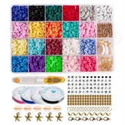 Clay beads - Perles en argile - KREA DIY Ensemble de bijoux avec perles acryliques dans des couleurs joyeuses, des élastiques, des fermoirs, des ciseaux - 1 boîte avec 24 compartiments