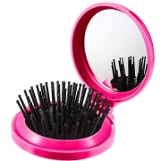 Miroir de maquillage compact avec pinceau - rose