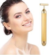 Massages faciaux en or - T -Bar Beauty Lifter Vibrant - Rouleau de massage anti-rides -