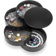 Boîte / organisateur de bijoux rond rotatif Uniq avec 4 compartiments - noir